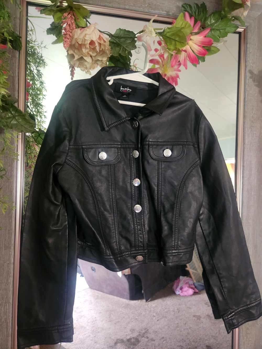 BONGO Black Faux Leather Button-Front Jacket